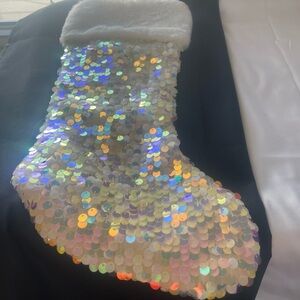 Sequin Holiday Stocking with Faux Fur Cuff
